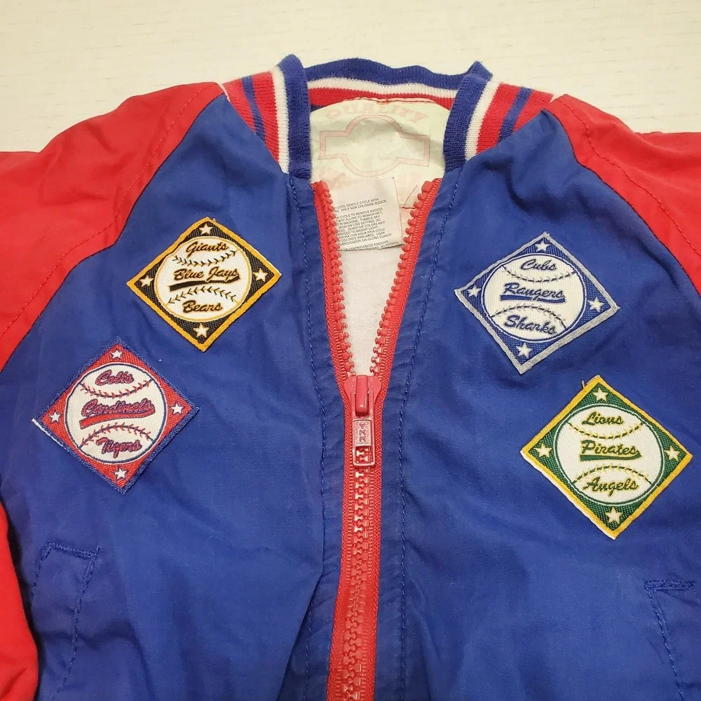 Weather Tamer Jacket Kids‎ 4T Red Blue Baseball Patches Vintage Bomber Coat